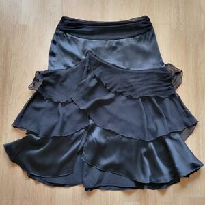 The Limited Y2K Black 100% Silk Tiered Ruffle Knee Length Skirt Size 4
